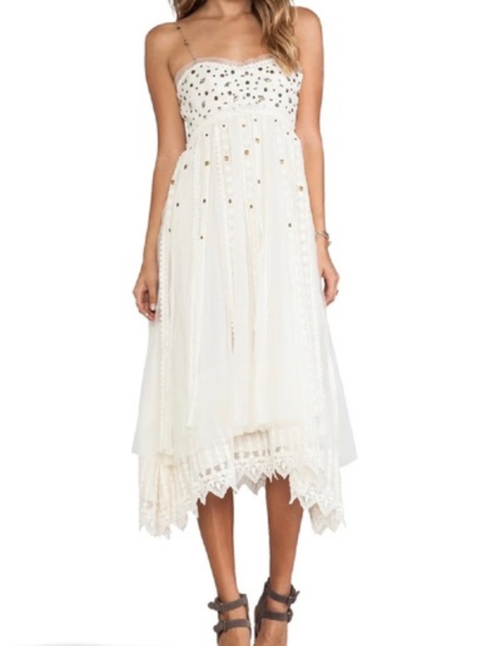 EUC FREE PEOPLE STUDDED LACE PARTY DRESS - Picture 2 of 6